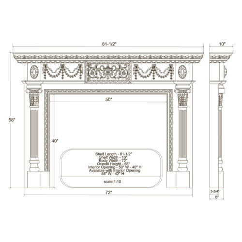 detailed dimensional drawing of mantel