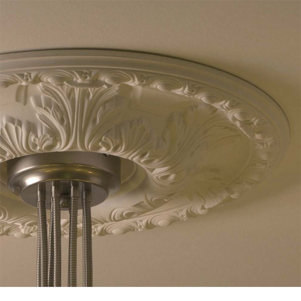 San-Antonio ceiling medallion has traditional design with acanthus leaf and egg-and-dart trim