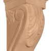 Arizona hardwood corbels are hand-carved with traditional acanthus leaf design on the front and scrolled rising leaf on the lower part.