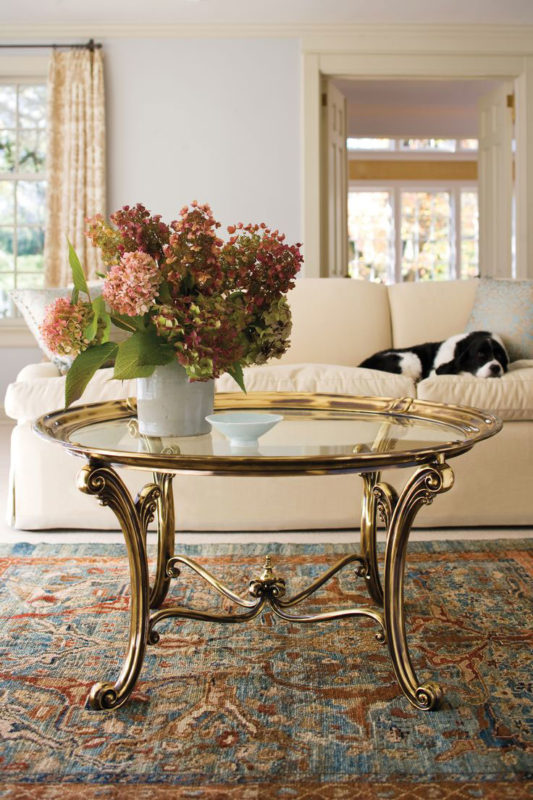 Livincozy living room decor with gorgeous hand-cast brass coffee table